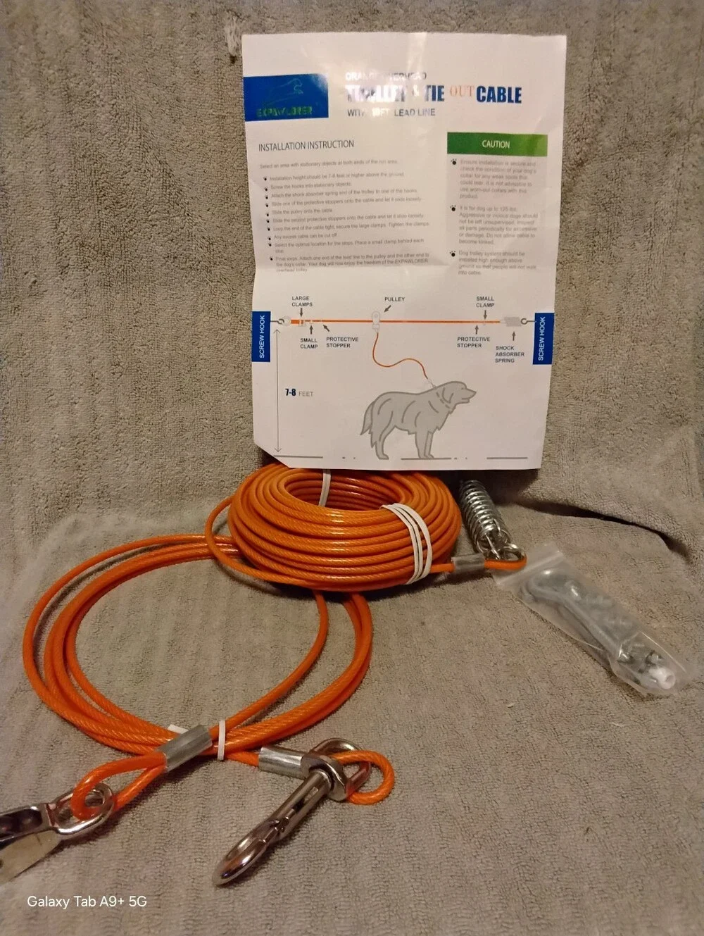 Orange Overhead Trolley & Tie-Out Cable for Dogs Nwt